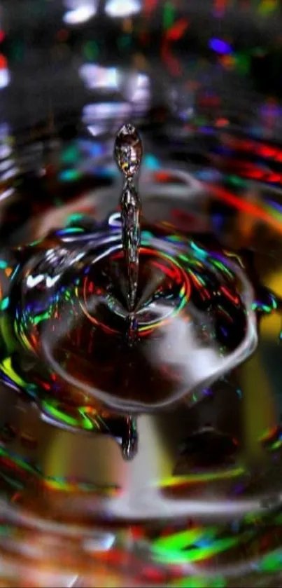 Colorful water droplet with vivid reflections and light patterns.