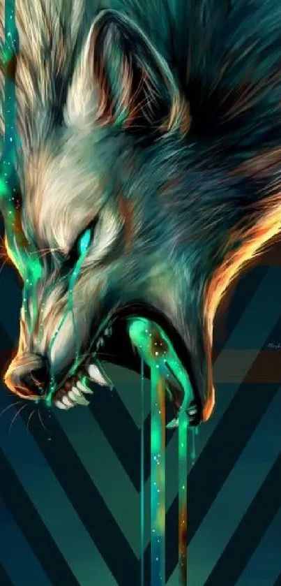 Abstract wolf with teal and orange colors in a striking, artistic design.