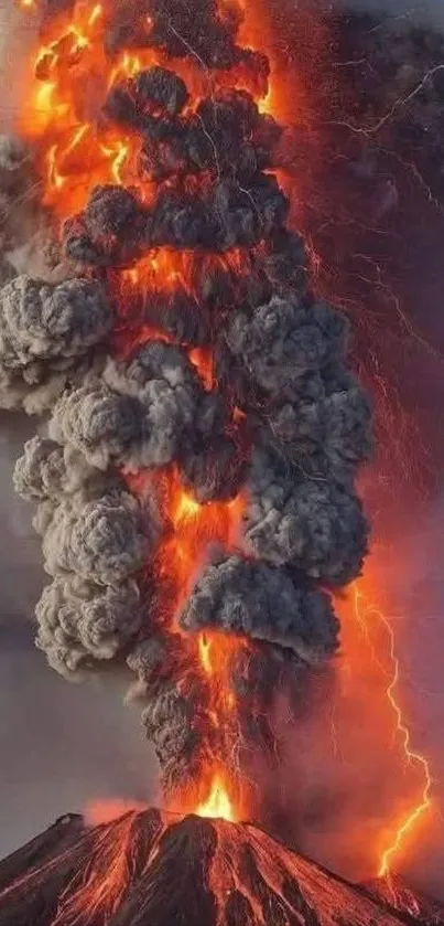A dramatic volcanic eruption with lava and ash plumes.