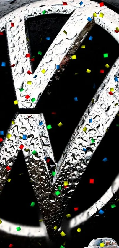 VW logo with confetti, perfect for car enthusiasts.