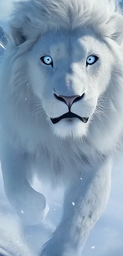 Walking Blue Eyed White Lion Live Wallpaper