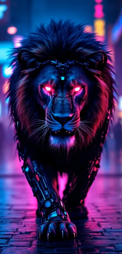 Walking Neon Pink Eyed Lion Live Wallpaper