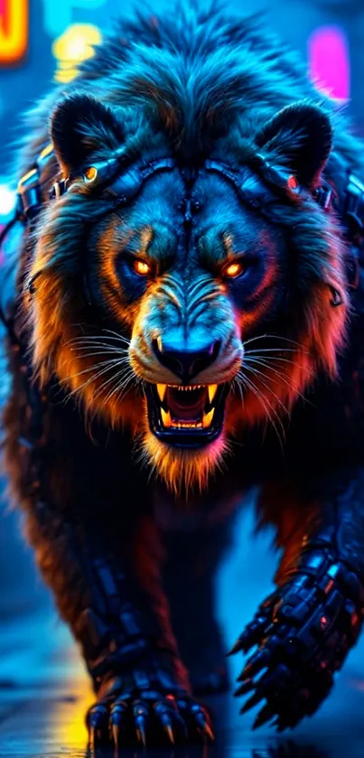 Walking Neon Robot Lion  Live Wallpaper