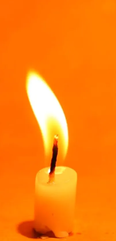 Serene mobile wallpaper featuring a glowing candle with an orange backdrop.