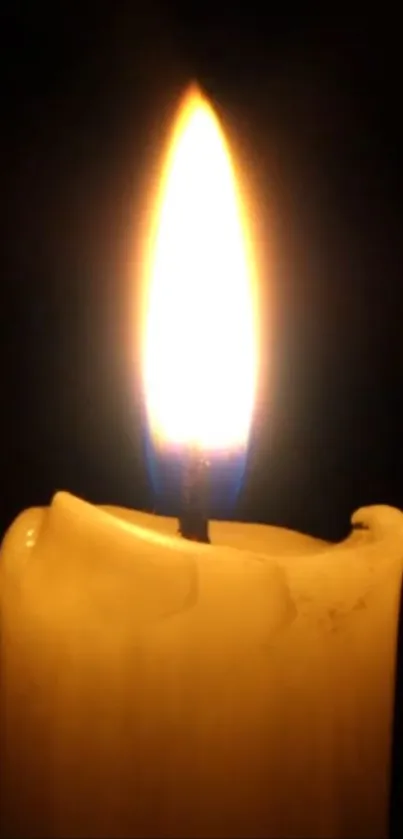Candlelit mobile wallpaper with warm flame and dark background.