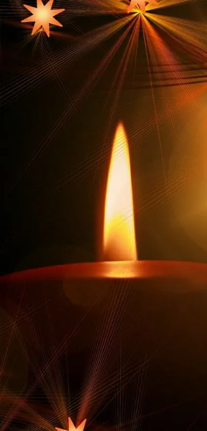 Candlelight mobile wallpaper with glowing star accents.