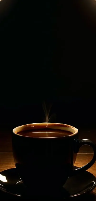 Steaming coffee cup against a dark background