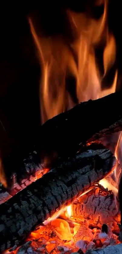Cozy fireplace with glowing embers, perfect for mobile wallpaper.