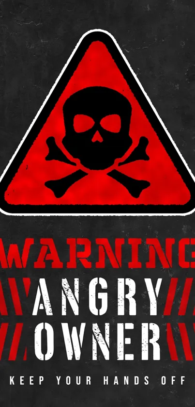 Bold warning sign with skull design on a black background.