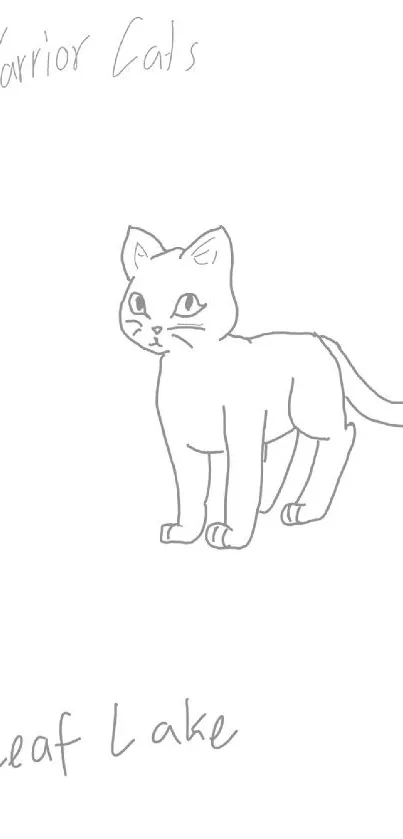 Monochrome line art of a standing cat with Warrior Cats text.