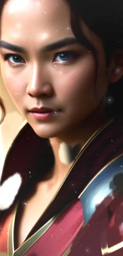 Portrait of a fierce warrior in intricate armor.