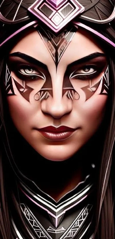 Artistic depiction of a warrior princess with detailed face art.