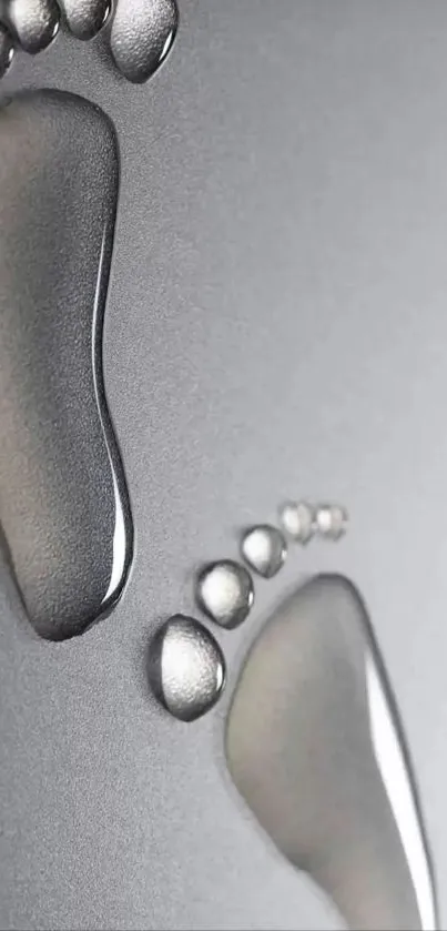 Artistic water droplet footprints on grey wallpaper