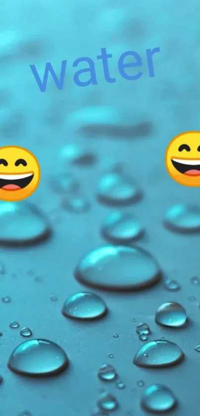 Blue water droplets with smiling emojis wallpaper.