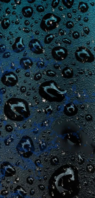 Mobile wallpaper showing water drops on a dark blue glass surface with abstract design.