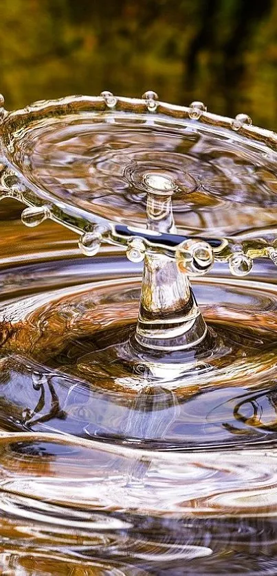 Mesmerizing water ripple splash art with a brown reflection backdrop.