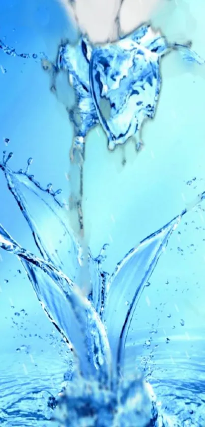 Blue water splash forming a flower on a mobile wallpaper.