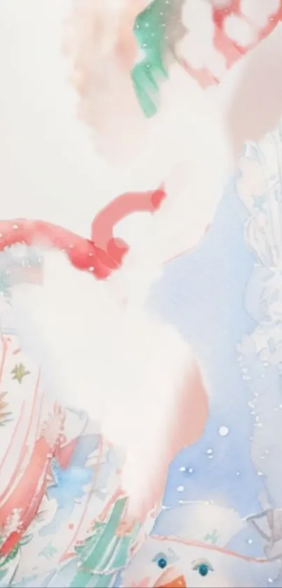 Watercolor Christmas-themed mobile wallpaper with soft pastel colors.