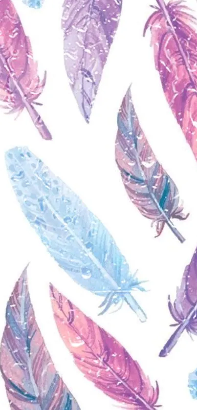 Watercolor feather pattern in pastel colors for elegant mobile wallpaper.