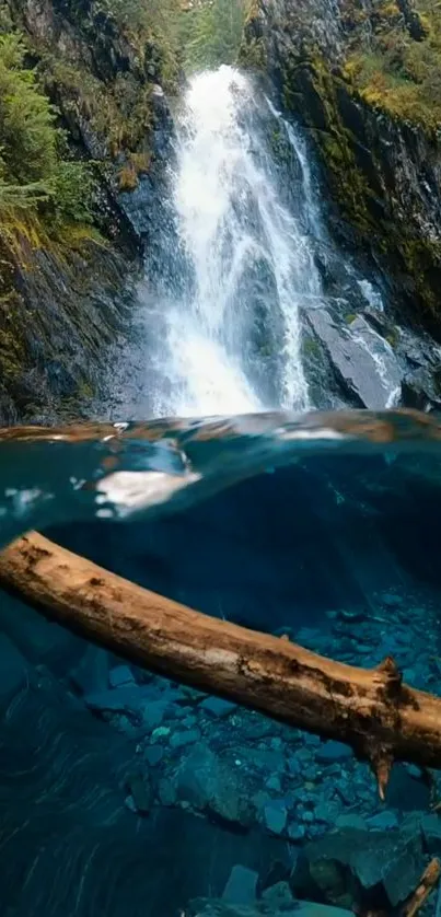 Beautiful waterfall cascading into a clear creek.