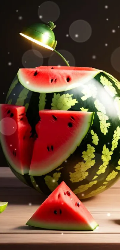 Creative watermelon 3D art mobile wallpaper with vibrant colors.