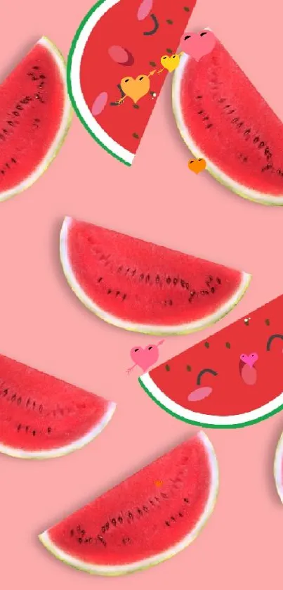 Watermelon slices on soft pink background wallpaper.