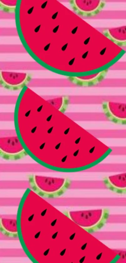 Colorful watermelon pattern wallpaper with pink stripes.