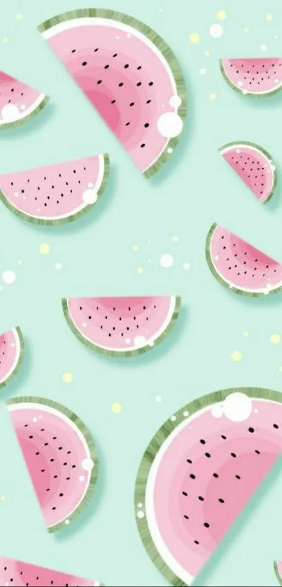 Mobile wallpaper with watermelon slices on a mint green background.