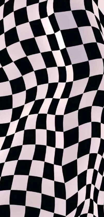 Wavy black and white checkered pattern wallpaper for mobile screens.