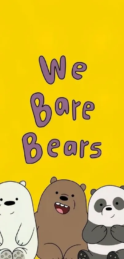 We Bare Bears cartoon wallpaper with bright yellow background.