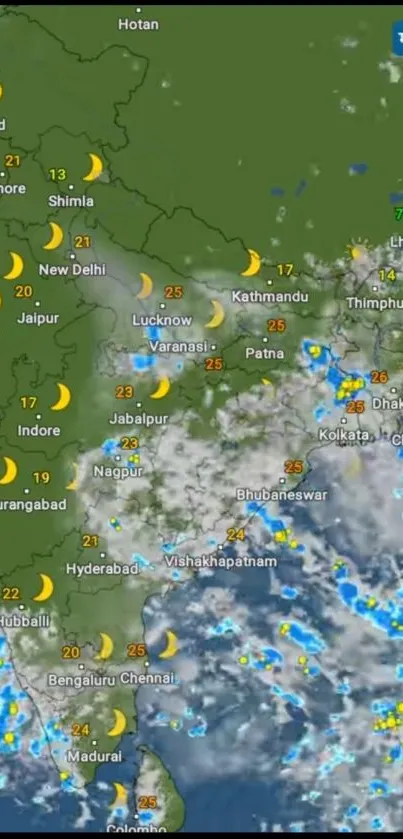 Weather map wallpaper showing India and regional data.