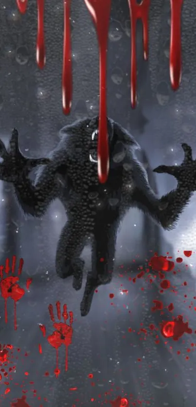 Dark werewolf wallpaper with blood drips and handprints.