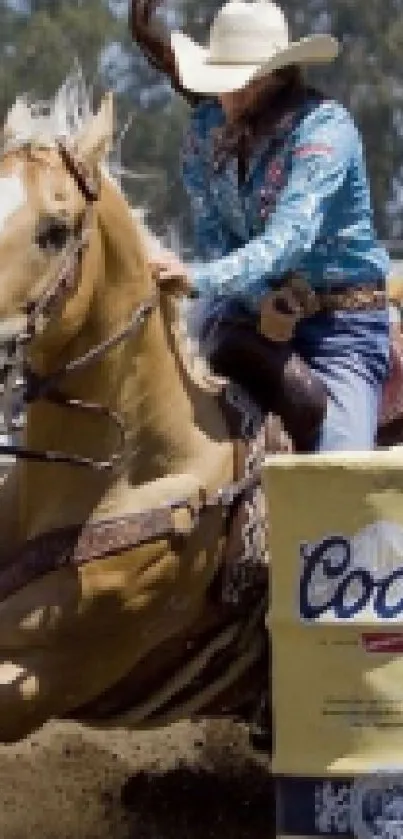 Cowboy riding a horse in a rodeo event, showcasing western spirit.