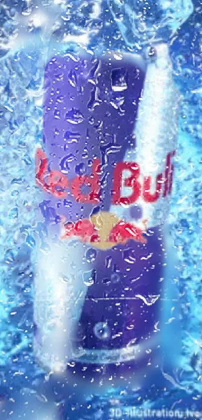 Energy drink can in blue water splash mobile wallpaper.