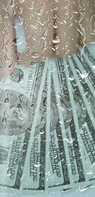 Wet dollar bills with raindrops for a stylish phone background.