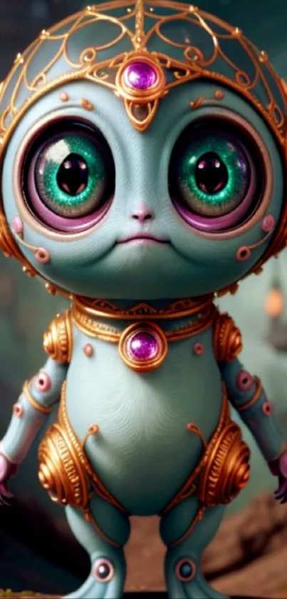 Futuristic cute alien with big eyes