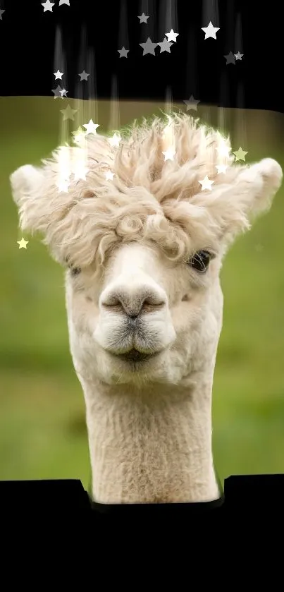 Whimsical alpaca with starry background wallpaper