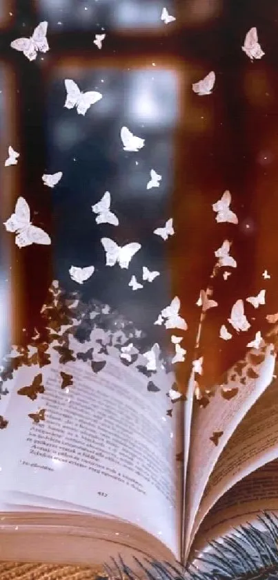 Open book with butterflies flying out of its pages, set against a warm background.