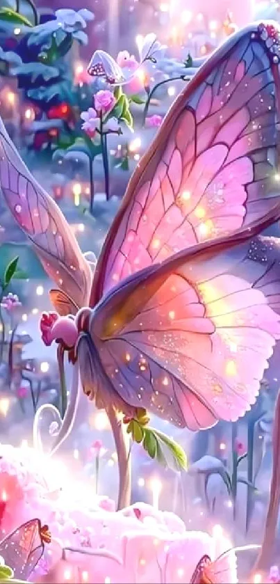 Whimsical fantasy art with butterfly and flowers.