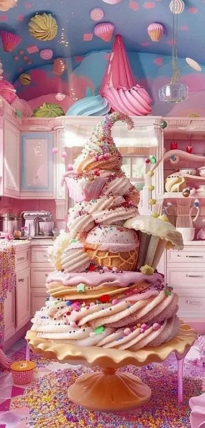 Colorful candy-themed kitchen with pastel hues.