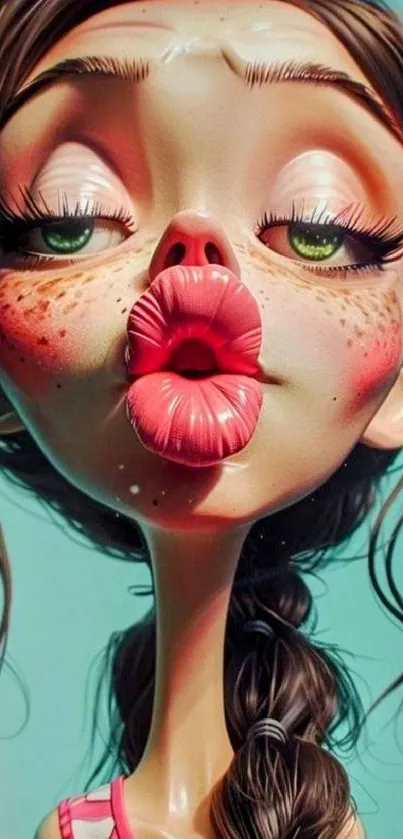 Stylized cartoon girl with large eyes and playful expression