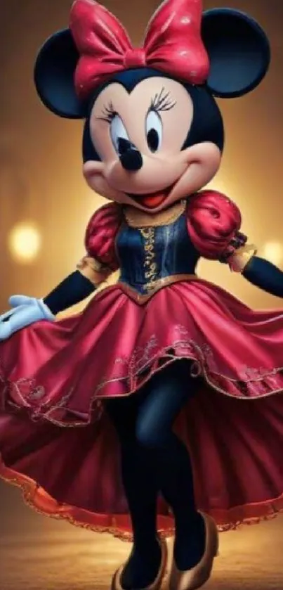 Charming cartoon character in red dress.