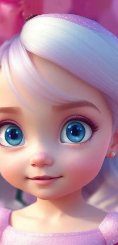 Charming fairy cartoon with blue eyes and silver hair, perfect for mobile wallpaper.