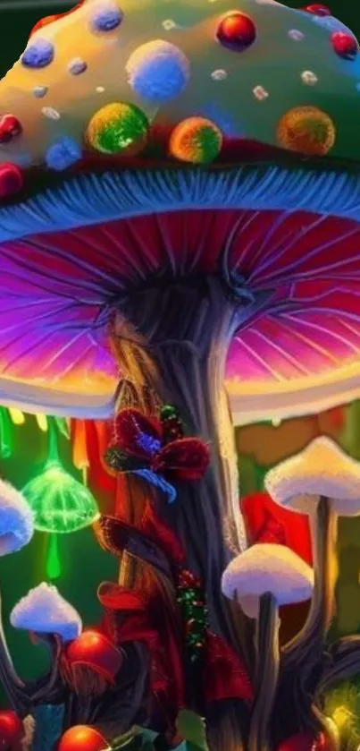 Vibrant fantasy glowing mushroom art wallpaper.