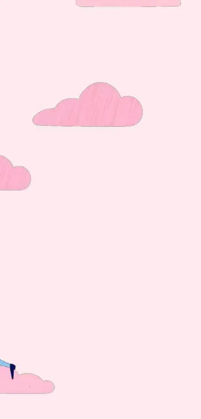 Whimsical mobile wallpaper with pink clouds and a couple in love.