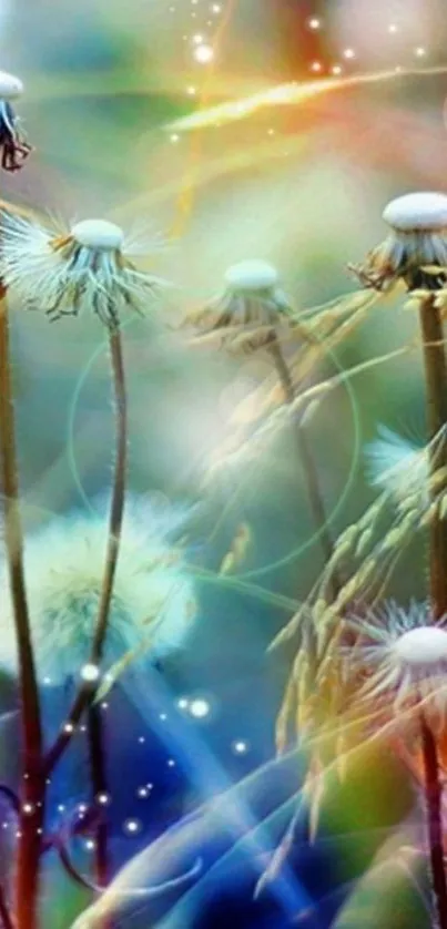 Whimsical dandelion wallpaper with dreamy colors and light accents.