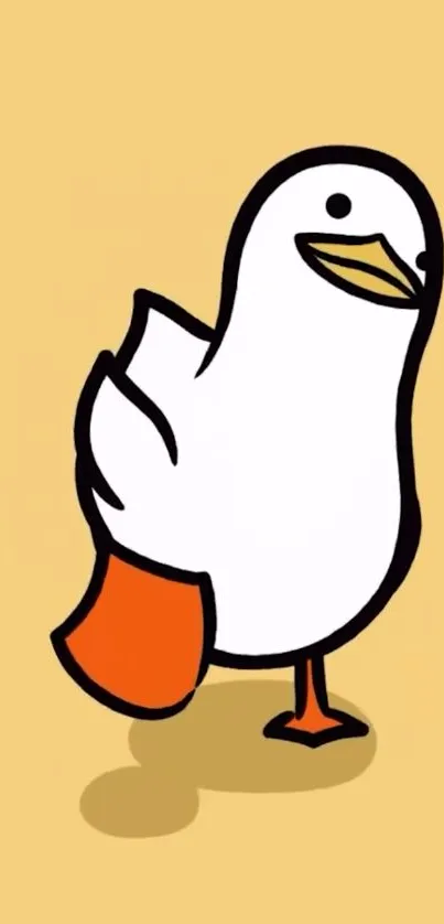 Illustrated whimsical duck on beige background.