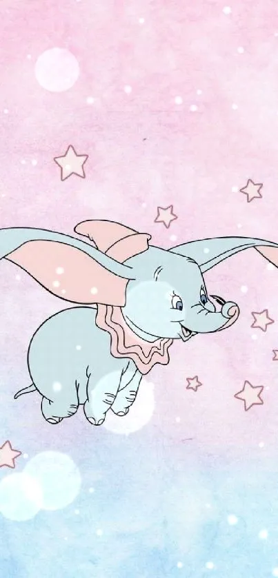 Cute pastel elephant wallpaper with stars.