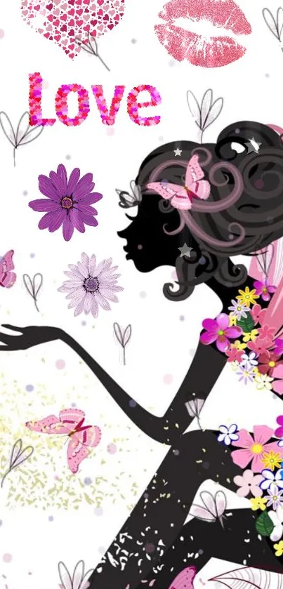 Whimsical fairy art with love, butterflies, and flowers.