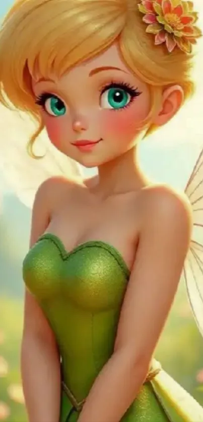 Enchanting fairy with green dress wallpaper.